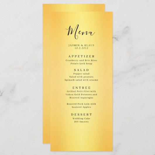 Menu Classic Elegant Mariage Or (Devant / Derrière)