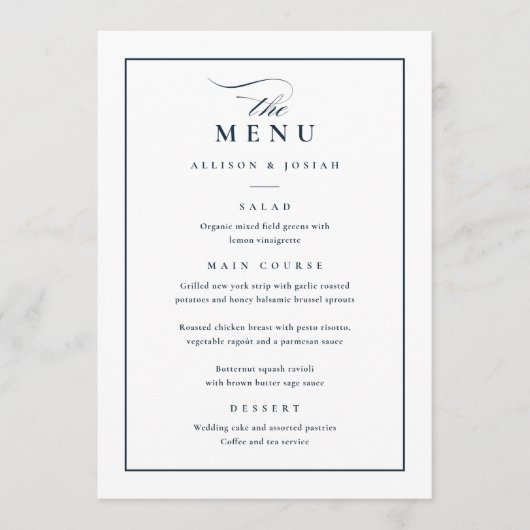 Menu Classic Elegant Marine Bleu et Mariage blanc (Devant)