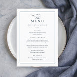 Menu Classic Elegant Marine Bleu et Mariage blanc<br><div class="desc">Ce menu classique de mariage élégant est simple et polyvalent. Il présente un design chic bleu marine et blanc avec un monogramme,  des détails de script,  un cadre simple et un texte formel modifiable. Cliquez sur le bouton Modifier pour customiser cette conception.</div>