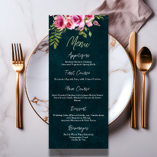 Menu Classic Emerald Vert Floral Dark Moody Mariage