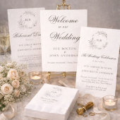 Menu Classic Floral Wreath Monogram Wedding