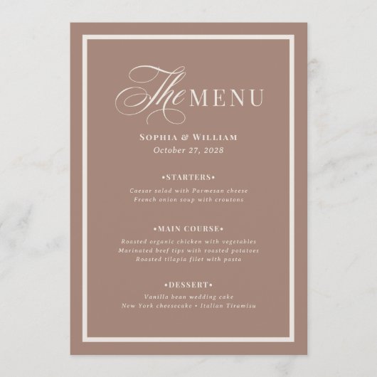 Menu Classic Luxe | Mocha Taupe Border Neutral Wedding (Devant)