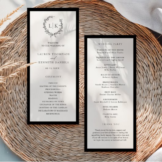 Menu Classic Monogram Wreath Wedding Program