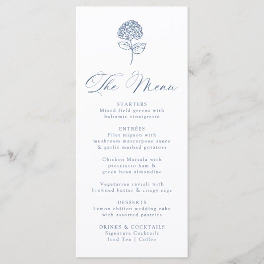 Menu Classic Navy Hydrangea Wedding (Devant)