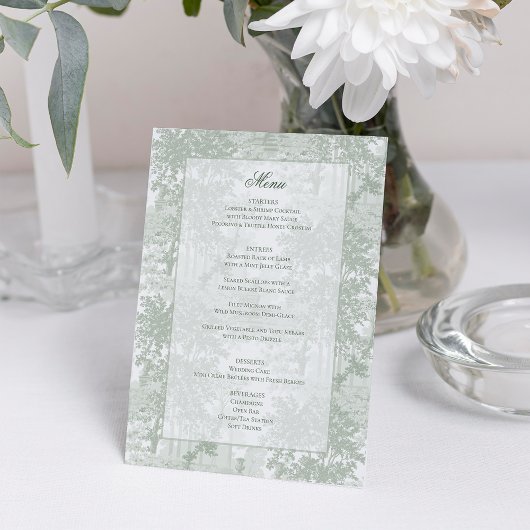 Menu Classic Sage Green Landscape Toile Wedding