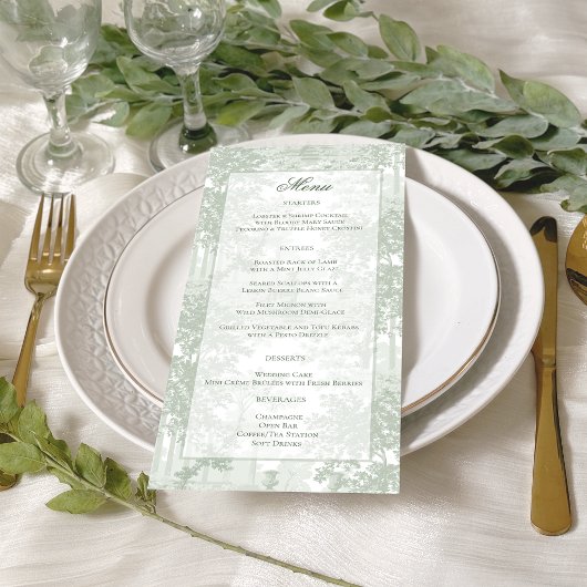 Menu Classic Sage Green Landscape Toile Wedding