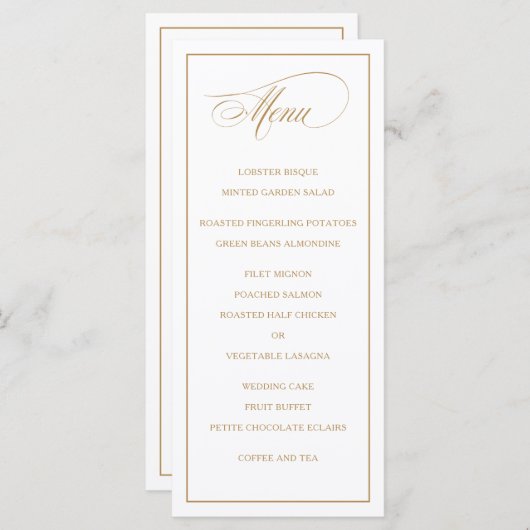 Menu Classic Simple Elegance Gold Mariage (Devant / Derrière)