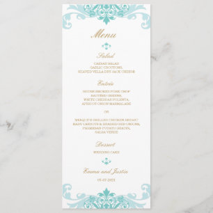 Menu Classic Turquoise & Or Elegant Mariage Ironworks