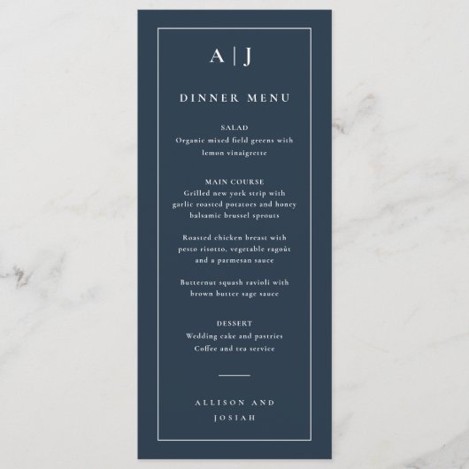 Menu Classic wedding monogram dinner (Devant)
