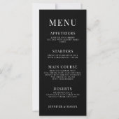 Menu classique à fleurs noires minimaliste mariage (Devant)