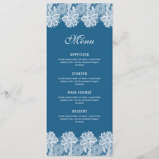 Menu Classique Broderie Blanche sur Fond Bleu (Devant)