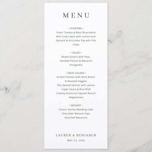 Menu Classique Élégant Noir et Blanc (Devant)