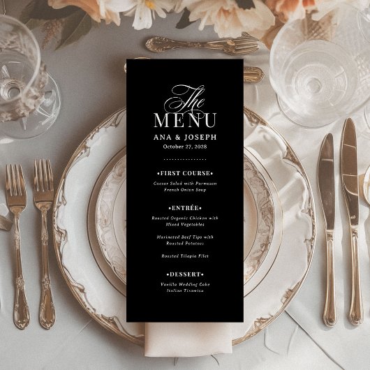 Menu Classique Luxe | Élégant Mariage Noir
