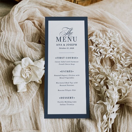 Menu Classique Luxe | Mariage à bordure bleu marine et