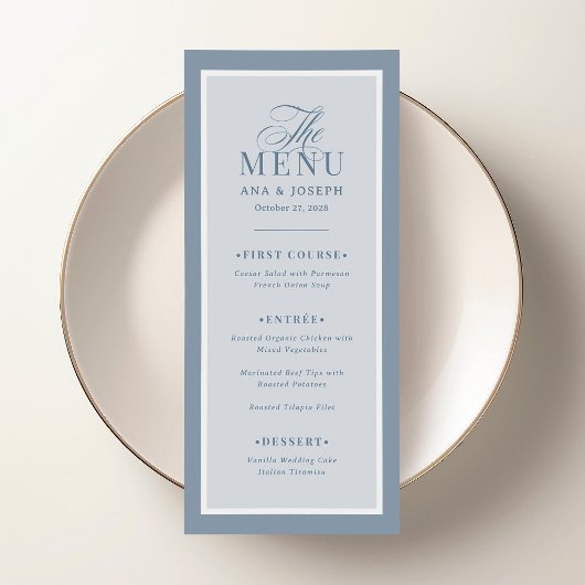 Menu Classique Luxe | Mariage à la bordure bleu poussié