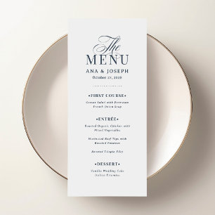 Menu Classique Luxe Mariage élégant bleu marine et bl