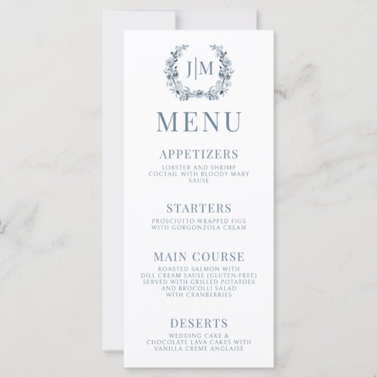 Menu classique Mariage bleu gris bleu bleu bleu fo (Devant)