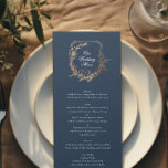 Menu classique marine or botanique motif crest Mariage<br><div class="desc">**Ce design fait partie d'une suite et d'une collection uniques; La couleur du texte et du papier est personnalisable & n'est pas Real Foil** - Classic Color Scheme : bleu marine, blanc et or pour un look raffiné. - Embellissements floraux et botaniques : Ambiance romantique du jardin. - Élégant Monogramme...</div>
