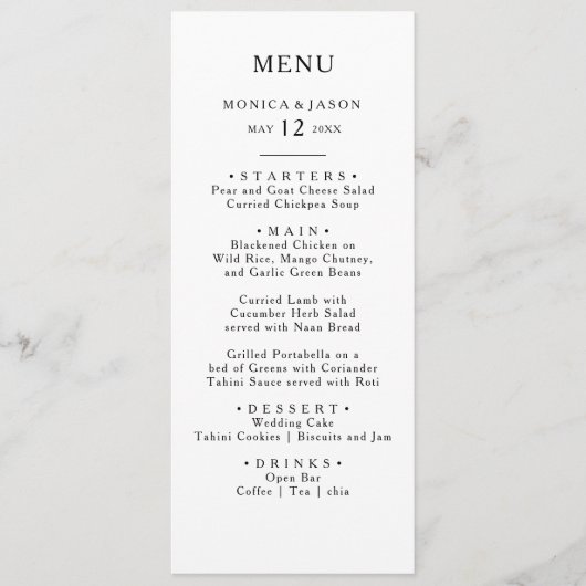 Menu Classique Minimaliste Mariage Dîner Menu (Devant)