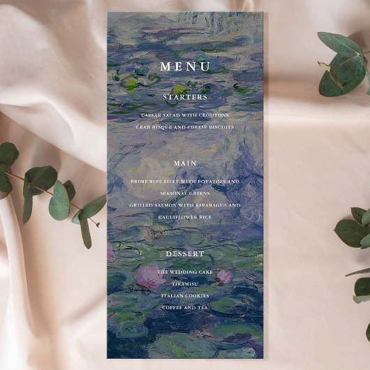 Menu Claude Monet Nymphéas Mariage