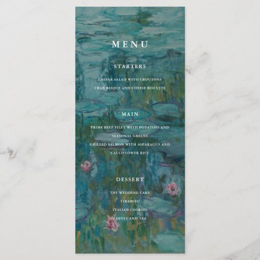 Menu Claude Monet Water Lilies Mariage (Devant)