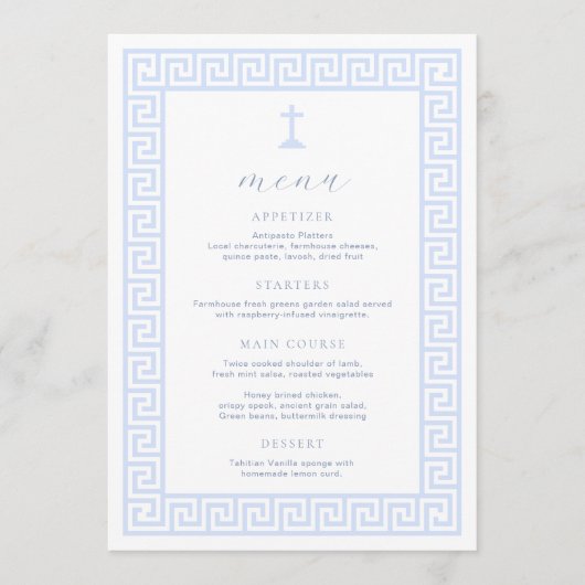 Menu Clé grecque Baptême Bleu Blanc (Devant)