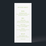 Menu Clean Lime Green Mariage élégant<br><div class="desc">Menu de mariage élégant avec une disposition minimale et propre avec le titre dans une police très grande.</div>