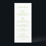 Menu Clean Lime Green Mariage élégant<br><div class="desc">Menu de mariage élégant avec une disposition minimale et propre avec le titre dans une police très grande.</div>