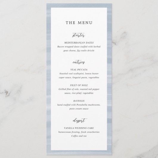 Menu Coastal Chic Muted Blue Mariage élégant (Devant)