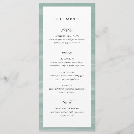 Menu Coastal Chic Muted Green Mariage élégant (Devant)