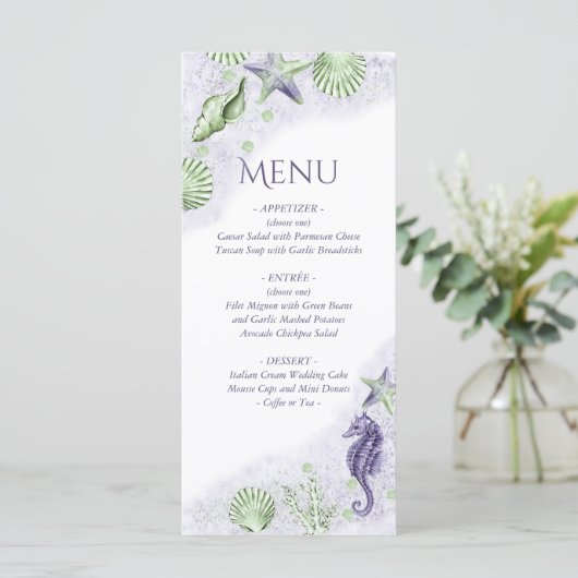 Menu Coastal Chic | Parti vert pourpre et citron vert (Debout devant)