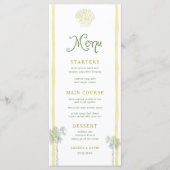 Menu Coastal Yellow Stripes Seashell Palm Tree Wedding (Devant)