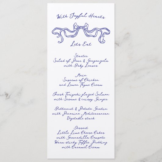 Menu Cobalt Blue La Dolce Vita Ribbon Ecru Mariage (Devant)