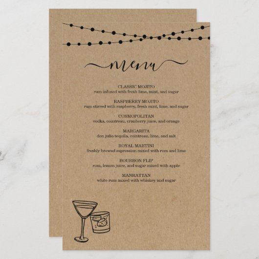 Menu Cocktail (Devant / Derrière)