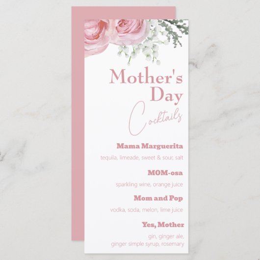 Menu Cocktails de la Fête des Mères (Devant / Derrière)