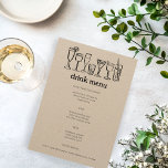 Menu Cocktails Dessin Dessin Moderne Rustique Consommat<br><div class="desc">Utilisez ces cartes de menu fantaisiste amusantes pour votre mariage, votre fiançoire, votre douche nuptiale ou tout autre événement. Main dessinée par moi pour toi. Entièrement modifiable, ajoutez votre propre texte ou couleur arrière - plan. Cliquez sur "personnaliser" pour modifier le texte et "modifier la conception" pour modifier les polices,...</div>