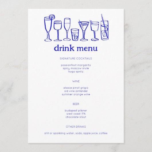 Menu Cocktails Doodle Sketch Modern CUSTOM Boire (Devant)