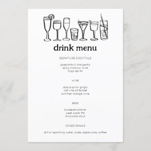 Menu Cocktails Doodle Sketch Modern CUSTOM Boire
