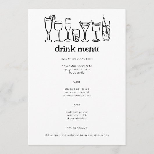 Menu Cocktails Doodle Sketch Modern CUSTOM Boire (Devant)