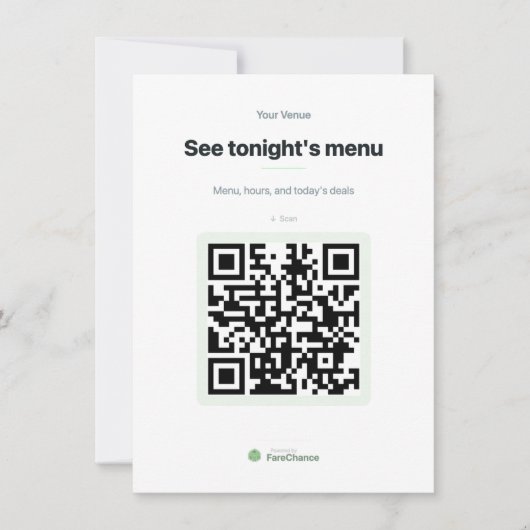 Menu Code QR Insérer une carte pour les restaurant (Devant)