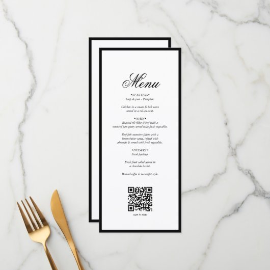 Menu Code QR Mariage de Monogramme noir élégant (Devant/Arrière en situation)