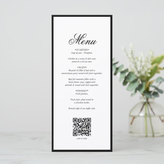 Menu Code QR Mariage de Monogramme noir élégant (Debout devant)