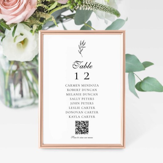 Menu Code QR Minimal Élégant Plan de table Mariage