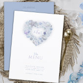 Menu Coeur de coquillages monogramme aquarelle mariage