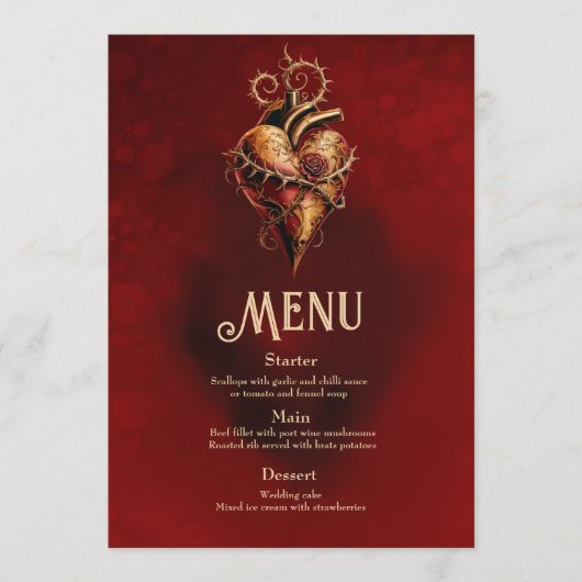Menu Coeur de passion romance et amour. (Devant)