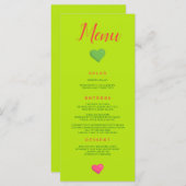 Menu Coeur Mariage Vert (Devant / Derrière)