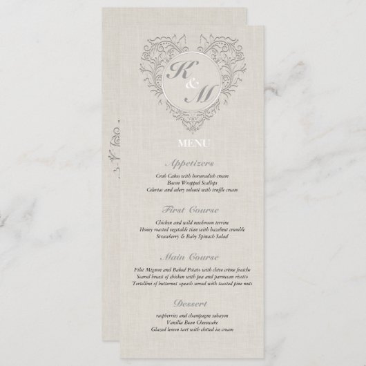 Menu Coeur naturel chic (Devant / Derrière)