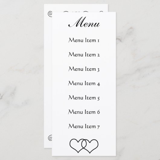 Menu Coeurs bloqués - Noir et Blanc (Devant / Derrière)