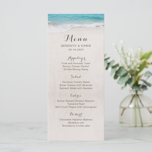 Menu Coeurs dans le sable destination mariage plage (Debout devant)