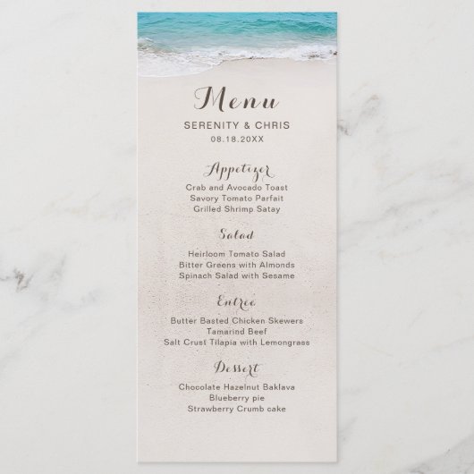 Menu Coeurs dans le sable destination mariage plage (Devant)